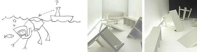 Muebles sumergiéndose en el suelo